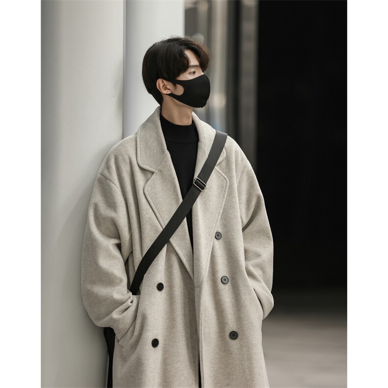 24新款韩版长款双排扣过膝毛呢大衣风衣外套潮504-F24-P125控168，男装风衣，星座504