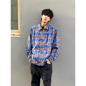【有货】毛边破坏格子衬衫男长袖高级感拉链衬衣外套2503CC-特P45图片