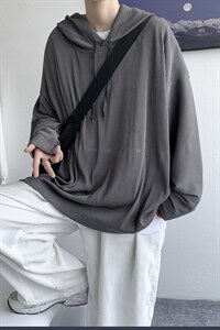 新款港风情侣褶皱纯色卫衣连帽套头宽松外套休闲复古潮 H209/P55图片