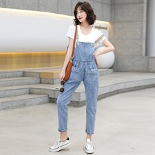 牛仔背带裤女高腰显瘦宽松牛仔背带裤吊带裤连体长裤子{码子偏小}，女装牛仔裤，布衣桑