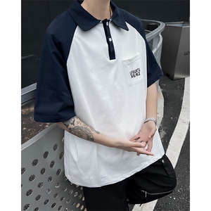 C419-P42 日系潮流百搭休闲短袖夏季新款撞色拼接POLO衫男 现货图片