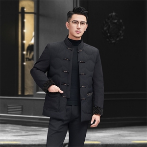 现货新款中年羽绒服唐装外套男复古盘扣风羽绒服外套中式唐装图片