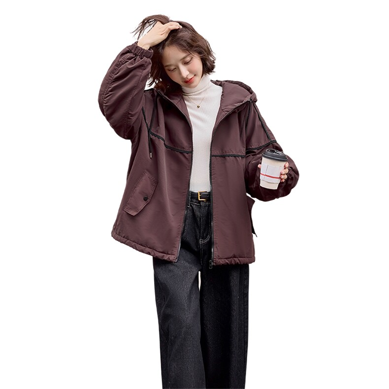 现货2024冬装新款时尚简约气质宽松休闲撞色女装外套派克服,女装短外套,依万里