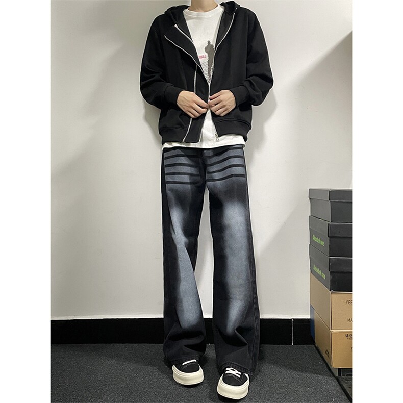 B221美式ins高街暗黑重工艺宽松直筒牛仔裤LK23125-P65控88,男装牛仔裤,电商B221