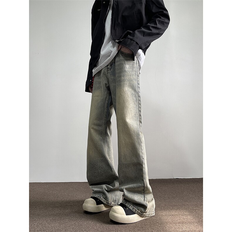 美式复古水洗做旧水泥黄牛仔裤高街街头直筒宽松裤子B0011-p52，男装牛仔裤，星座1008