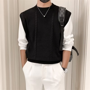 假两件美式毛衣男士秋冬季保暖拼接休闲宽松简约针织毛衫 M876图片