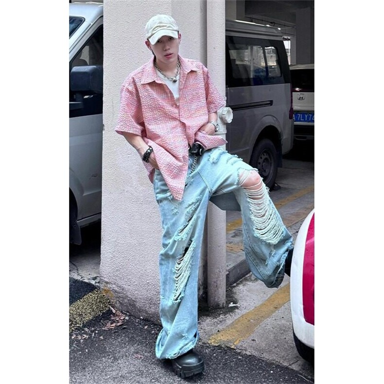 美式泡泡纱短袖T恤衬衫男女夏季情侣薄款设计感半袖宽松速干外套,男装T恤,星座813-3