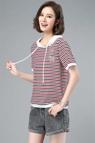 【货源稳定常年不下架】板酷2026夏装新款时尚宽松横条纹T恤B609，女装T恤，板酷