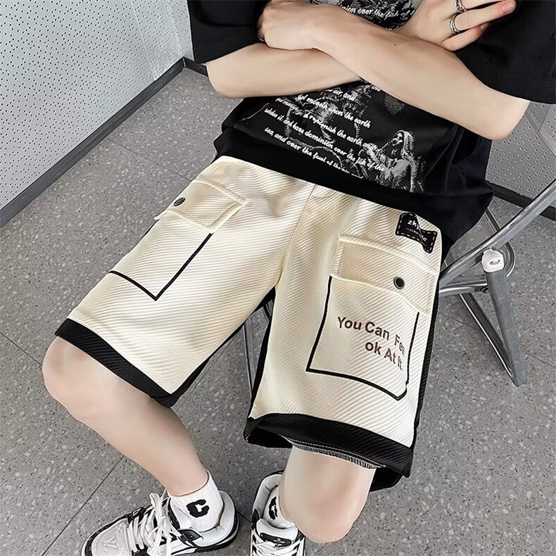 夏季五分裤男青少年工装短裤学生宽松日系中裤休闲运动裤子潮,男装牛仔裤,星座1013