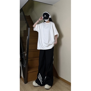 港风大码日系复古麂皮绒宽松套头圆领短袖T恤 XZ213-T062-P35控48图片