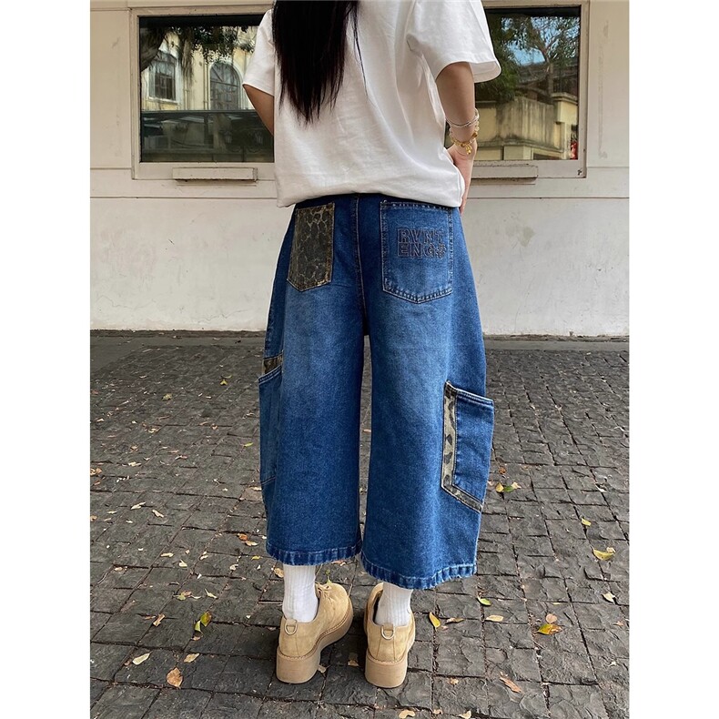 美式街头豹纹牛仔七分裤男女2025夏季宽松阔腿弯刀裤DA6130-P50,男装牛仔裤,星座208-5