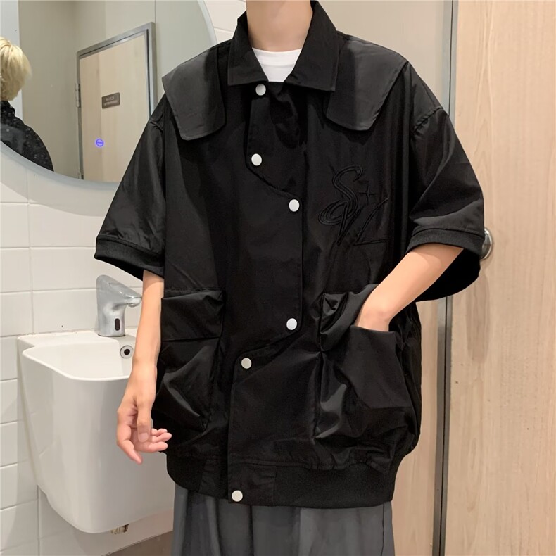 短袖衬衫男女夏季潮牌美式复古上衣设计感小众半袖衬衣S1275-P50,男装T恤,星座1008-1