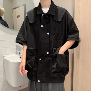 短袖衬衫男女夏季潮牌美式复古上衣设计感小众半袖衬衣S1275-P50图片