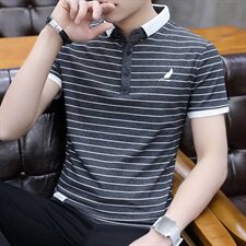 夏季男士短袖t恤韩版潮修身条纹体恤2021半袖翻领polo衫T9003，男装Polo衫，星座509