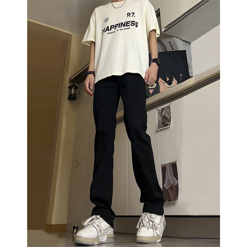 复古修身柳叶弯刀牛仔裤男款春秋季cleanfit显瘦裤子微喇休闲长裤,男装牛仔裤,星座205