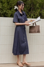 BAO款主推商场同款2025夏季新蓝色宽松显瘦牛仔衬衫显高连衣裙女，女装连衣裙，江南女神