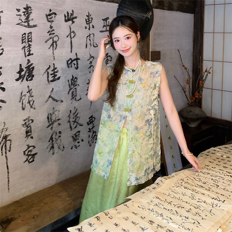 新中式国风碎花套装女2025年夏季新款超好看显瘦上衣半身裙两件套,女装套装/套裙,2D034
