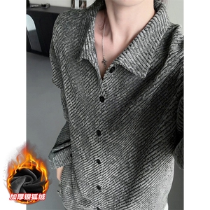 480g重磅雪尼尔肌理感加厚银狐绒夹克外套男J5265J加绒-特P45控88图片