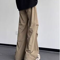 设计感咖色拖地裤夏l季薄款男款直筒休闲长裤美式宽松阔腿裤，男装休闲裤，星座813-3
