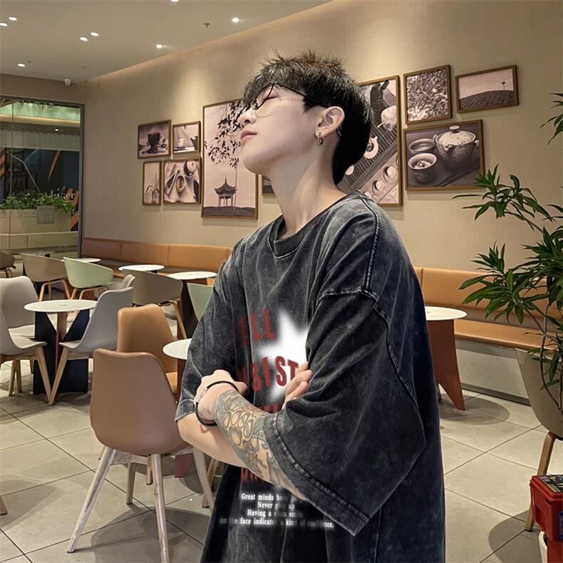 直播品质240克重磅水洗做旧无袖背心t恤男女SXT452-P32,男装T恤,电商B371