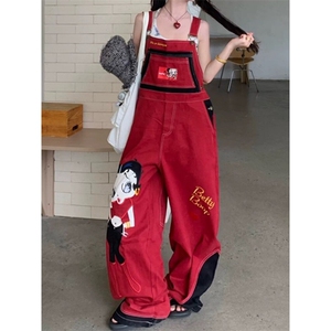 AK2264-P90美式复古背带裤女2026新款宽松休闲百搭阔腿长裤图片