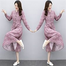 时尚优雅长袖碎花连衣裙修身显瘦气质女装XBL097，女装连衣裙，欣贝拉