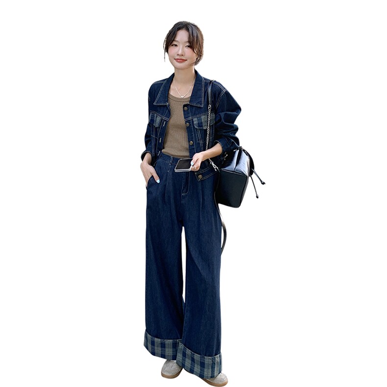 格子牛仔套装女春秋高级感盐系减龄美式韩风chic两件套又a又飒,女装套装/套裙,瑶迪依秀