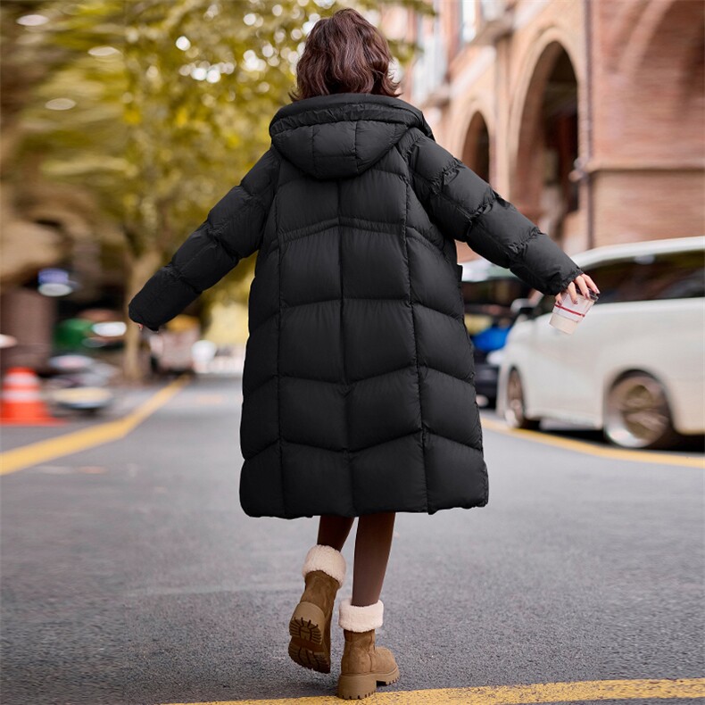 现货2024冬季新款时尚廓形保暖加厚长款面包服羽绒服,女装羽绒服,深水步