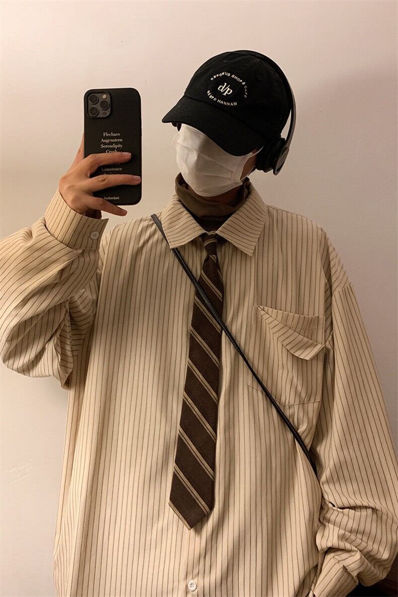 2023大码条纹长袖衬衫男春季潮流简约宽松bf休闲衬衣外套C818-P50,男装衬衫,电商A001-1