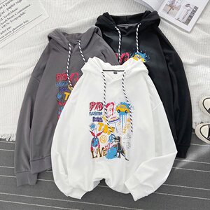 703-W7231 秋季基础卡通印花连帽套头卫衣图片