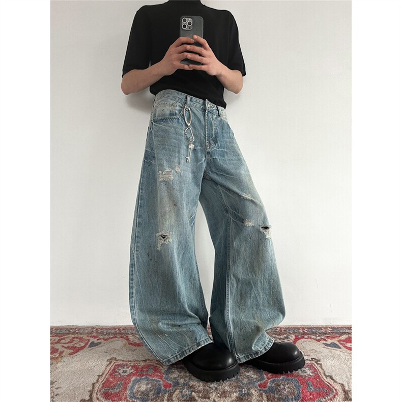 903-AK035-特P58【S-3XL】做旧闪电弯刀牛仔裤,男装牛仔裤,星座903