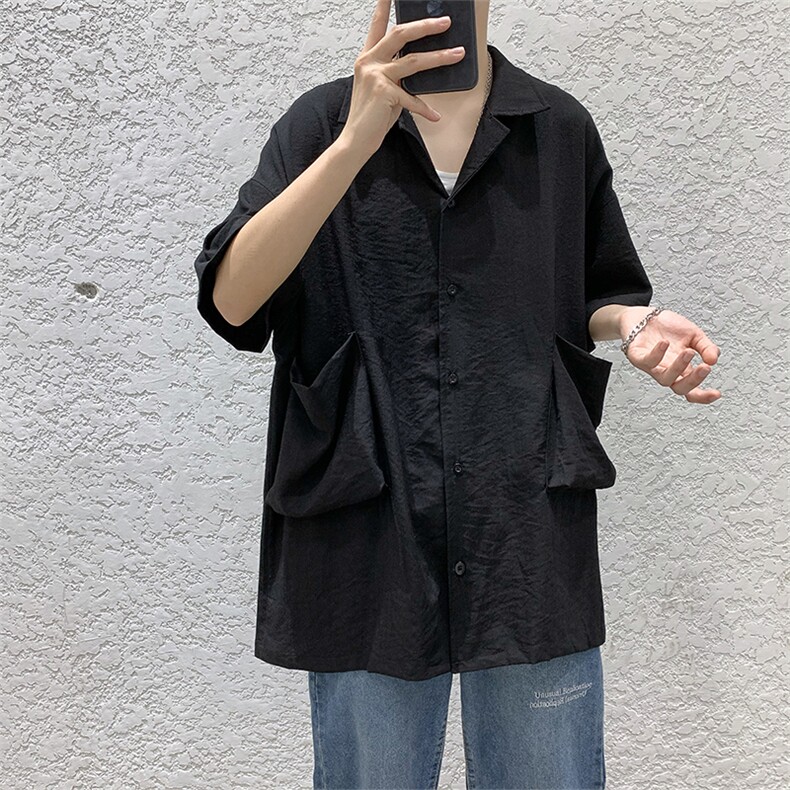 棉麻短袖港风宽松韩版潮流百搭bf风亚麻五分袖衬衣W647-P30,男装衬衫,星座512-2