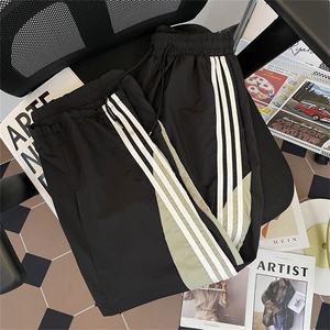 夏季薄款速干休闲裤男潮流三条杠撞色宽松直筒运动裤子K660-P38图片
