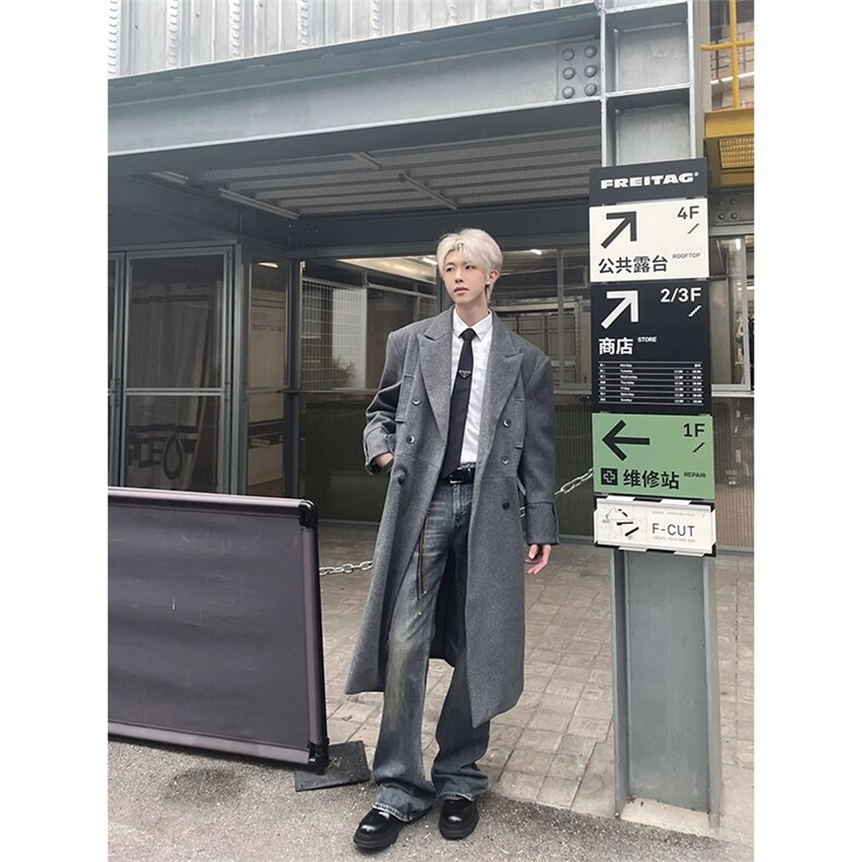 cleanfit美式正肩毛呢大衣过膝长款风衣外套Y991-P138(加棉），男装风衣，星座1004-3