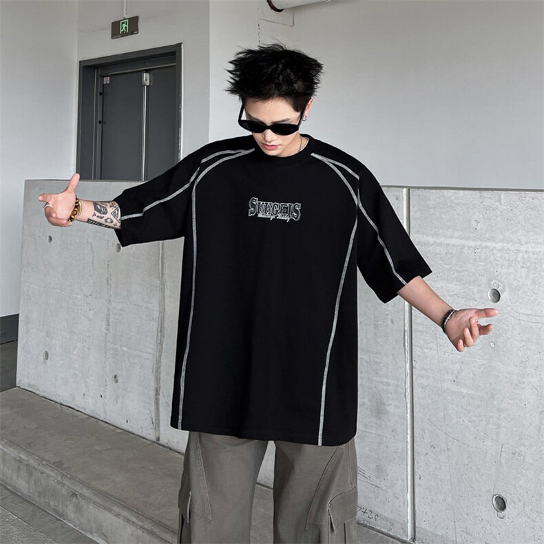 美式短袖t恤男夏季新款线条设计感宽松潮流高街痞帅半袖ST608-P33,男装T恤,星座412-2