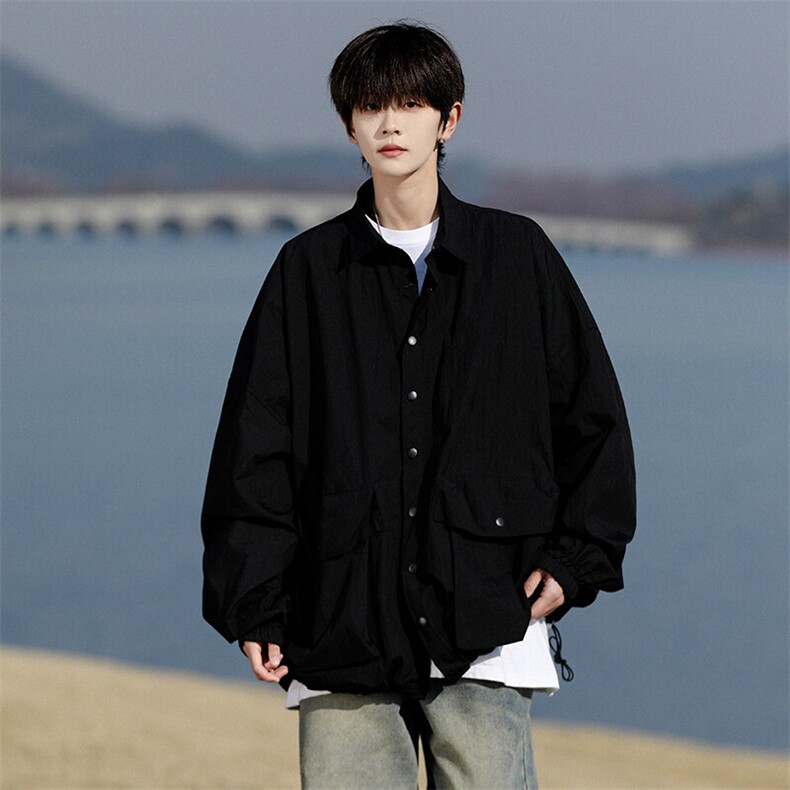 8XL-M春夏廓形衬衫防晒外套特大码多口袋复古慵懒衬衣JK5203/P50,男装夹克,电商B238