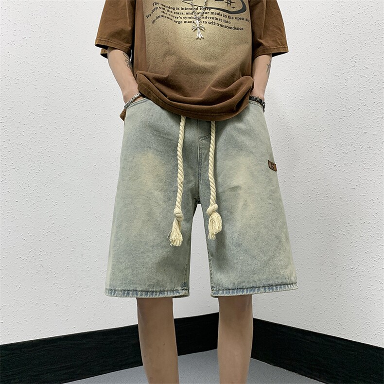 裤子2023新款夏装休闲短裤男港风休闲裤宽松直筒N05533-P40,男装牛仔裤,星座308B-1