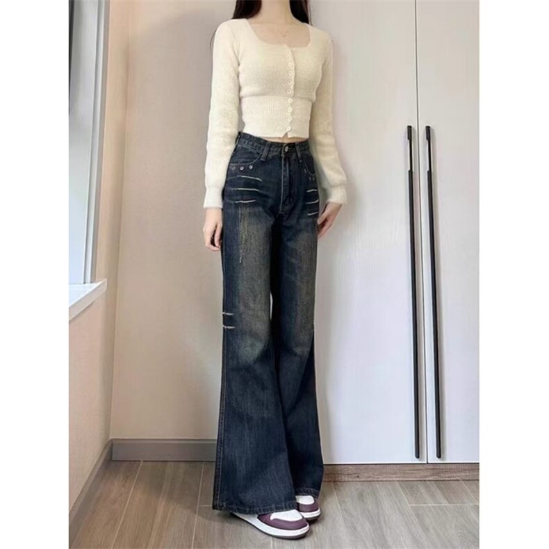 辣妹美式高街设计感微喇牛仔裤女新款高腰显身材拖地裤LN8444-P48,男装牛仔裤,星座1008