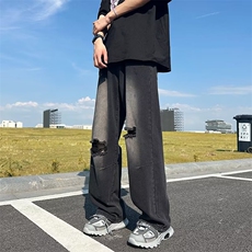 美式复古水洗破洞牛仔裤夏季薄款hiphop高街潮牌休闲直筒裤，男装牛仔裤，星座410-6（原星座1304-1）