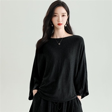 2025秋冬百搭时尚简约圆领长袖宽松针织衫，女装针织衫/毛衣，雅之冉羊绒