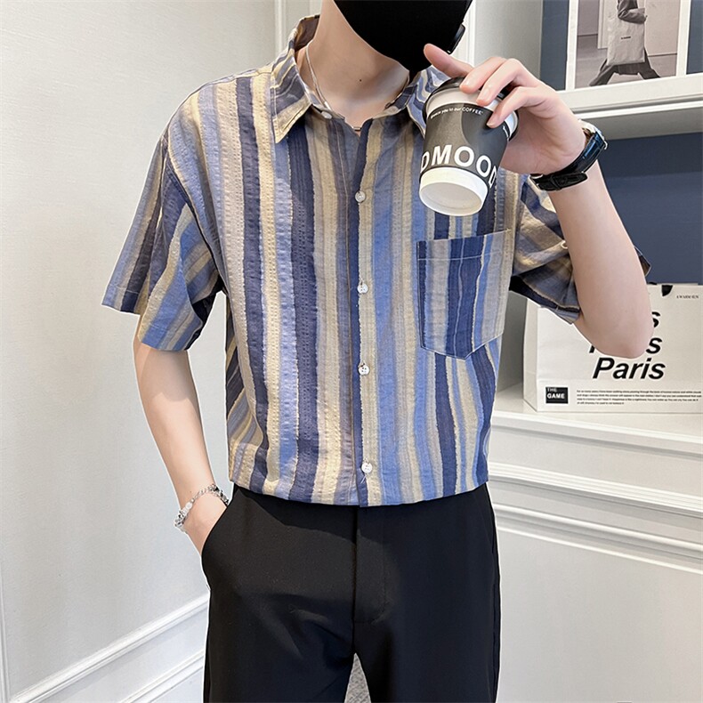23夏季印花短袖衬衫男装宽松社会小伙衬衣休闲TZ95P5078,男装T恤,电商B413