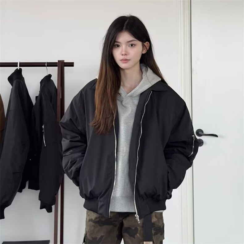 美式复古藏青色飞行夹克外套潮牌高级感cleanfit翻领短款棒球服,男装夹克,星座506A