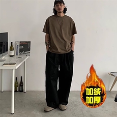 白色阔腿加绒牛仔裤男女秋季2025年新款时尚垂感百搭高腰拖地裤子，男装牛仔裤，星座506A
