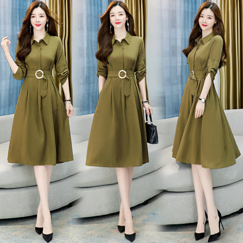 红色长袖连衣裙女2025春秋新款高级感气质通勤收腰显瘦裙子，女装连衣裙，铭街依杨