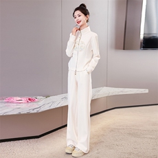 新中式国风套装女2024早春新款休闲时尚运动刺绣外套阔腿裤两件套，女装套装/套裙，梦懿尔
