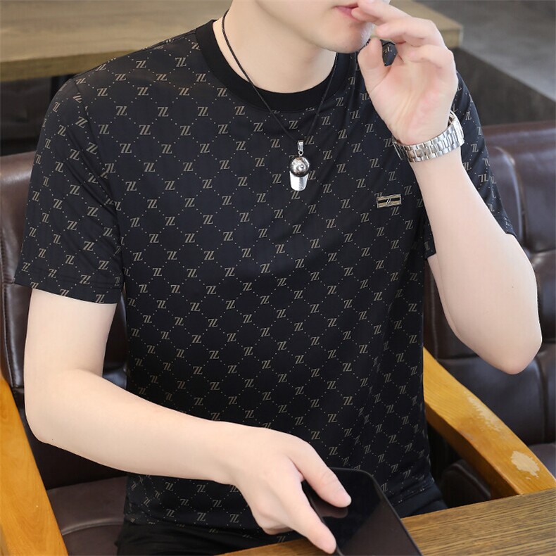 夏季冰丝短袖圆领时尚凉感休闲青年修身短袖T恤上衣XD3763-P30,男装T恤,星座310B-3