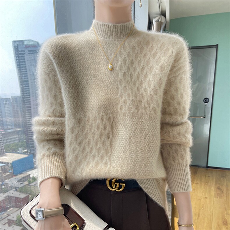 麻花加厚半高领女2024秋冬装新款针织衫羊毛衫图片