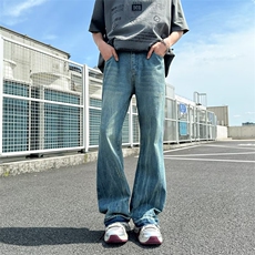 痕牛仔裤男cleanfit美式街头潮牌直筒宽松垂感微喇长裤RK3039-P47，男装牛仔裤，星座412-1