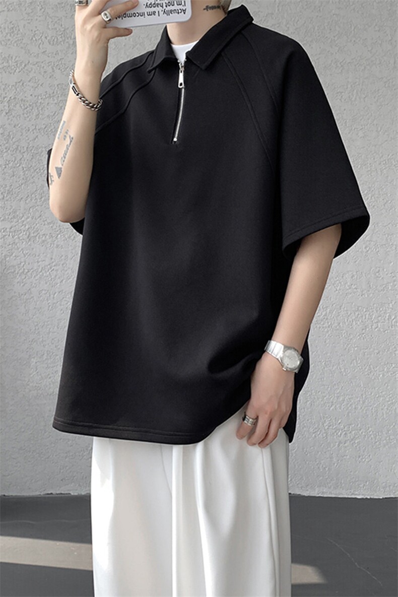 8XL-M半拉链t恤短袖POLO衫男款夏季美式翻领宽松大码半袖DT008P45,男装T恤,电商B312