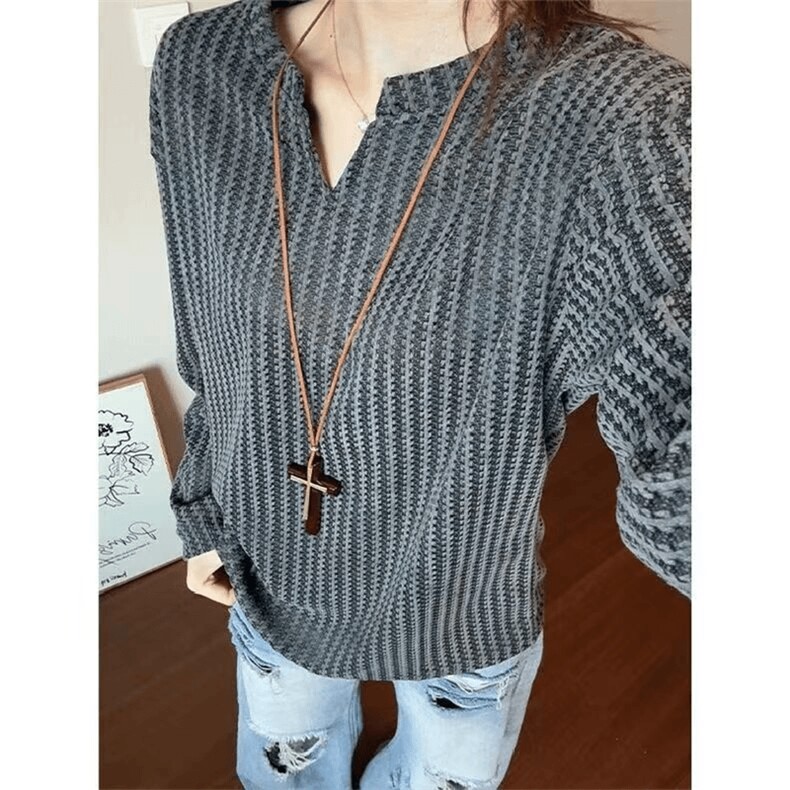 美式高街千鸟格子长袖T恤男女亨利V领英伦雅痞休闲宽松长袖打底衫，男装T恤，电商A486